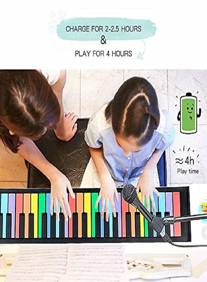 DERIKO Rainbow Roll Up Piano, 49-Key Flexible Electronic Keyboard with Built-in Speaker, 47 Tones, Portable Educational Music Toy for Kids, Birthday and Holiday Gift (1) - Image 4